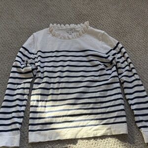 J. Crew Navy Striped Ruffle Sweater